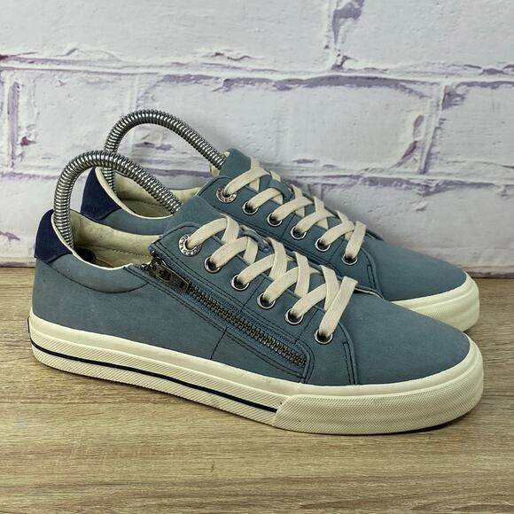 Taos Z-Soul Blue Canvas Sneakers Women's 7 Wide Side Zip Casual Lace Up Shoes - Picture 3 of 8